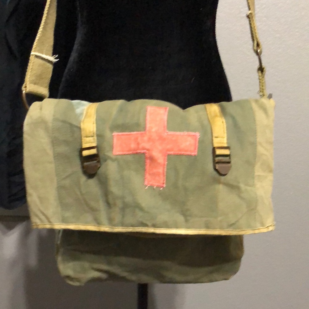 Repurposed army canvas crossbody bag, Red Cross